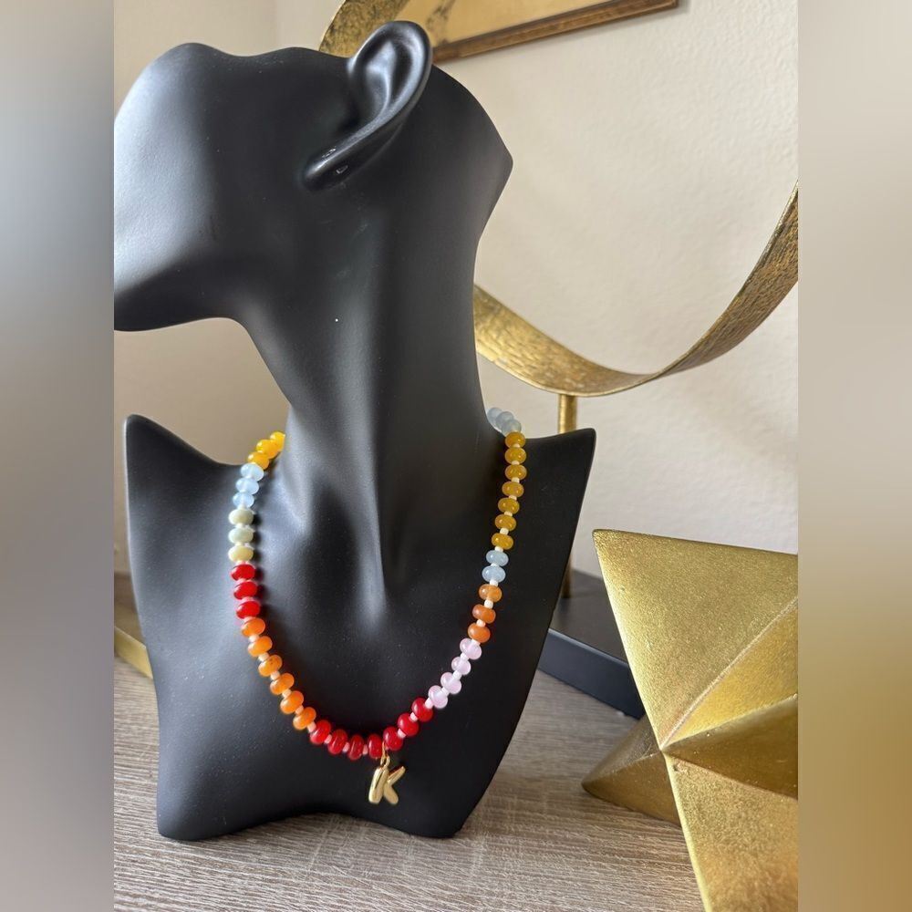 Colorful Beaded Necklace letter K A1226 - Picture 4 of 5